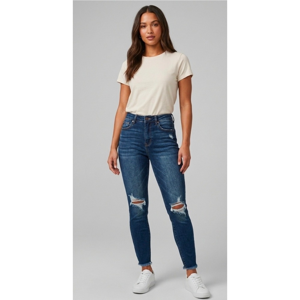 Risen Los Angeles Tummy Control Distressed Skinny Jeans Dark Wash 5/27 RDP5899
